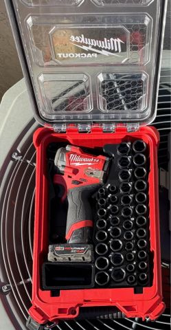 M12 Impact Wrench Stubby 3/8 Free koozie charger battery 44 piece impact sockets Milwaukee Packout