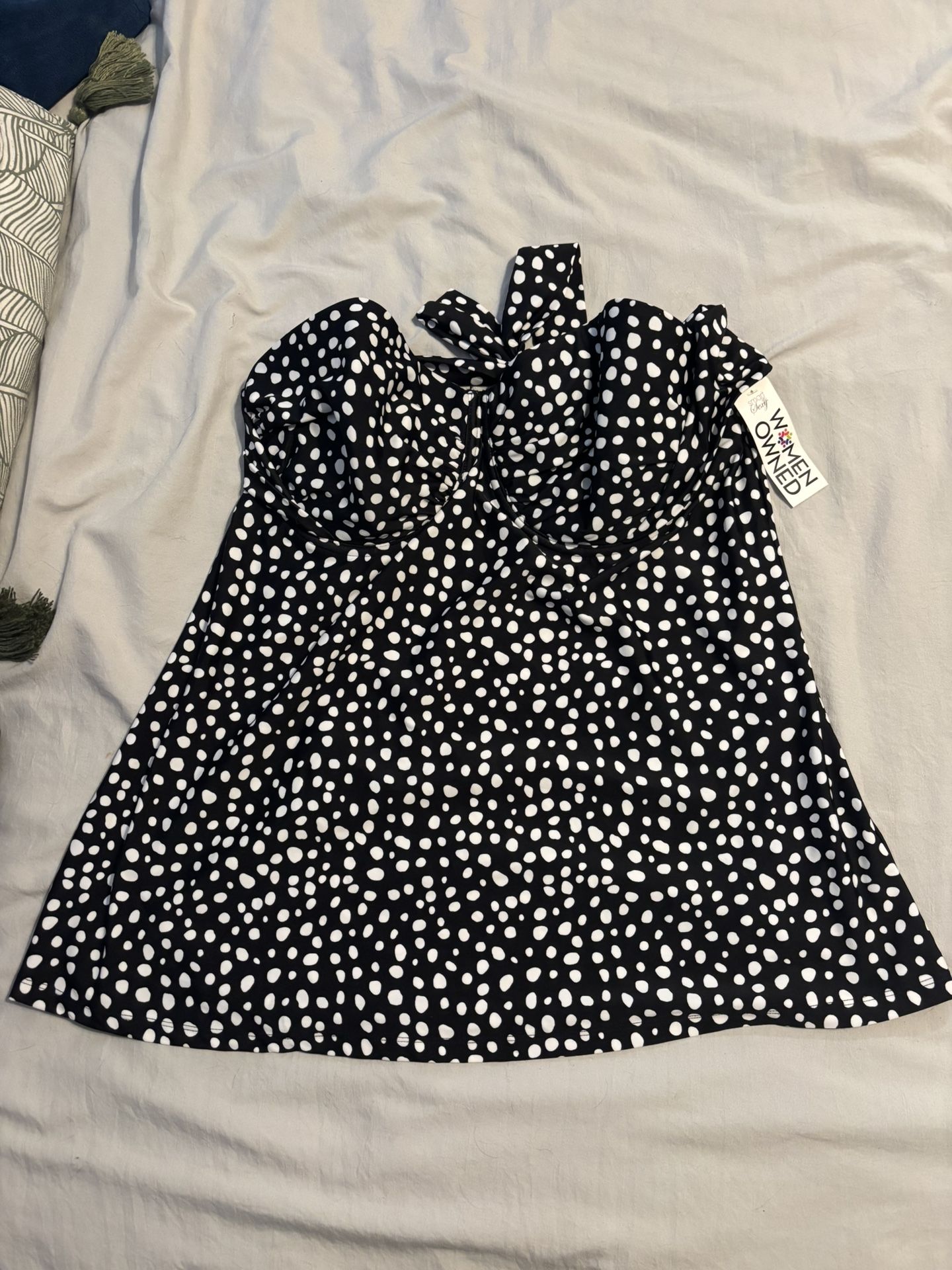 Smart & Sexy 40D Tankini Swimsuit Bikini Wired Polka Dots Black Top