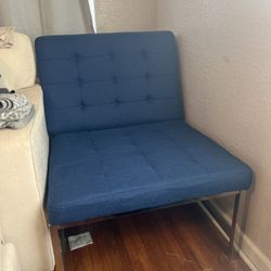 Blue Living Room accent chair with a stainless steel metal base. 