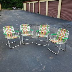 4 Vintage Aluminum Webbed Lawn Chairs READ