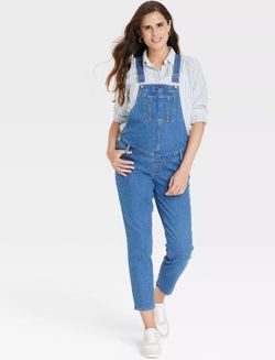 Denim Overalls Maternity Jumpsuit Isabel Maternity by Ingrid & Isabel™ Medium Wash size 6 Adjustable Straps, Skinny Leg