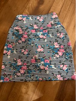 Papaya black & white striped skirt with pink & blue floral print