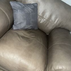 Sofa Chair, Real Light Brown Leather. 