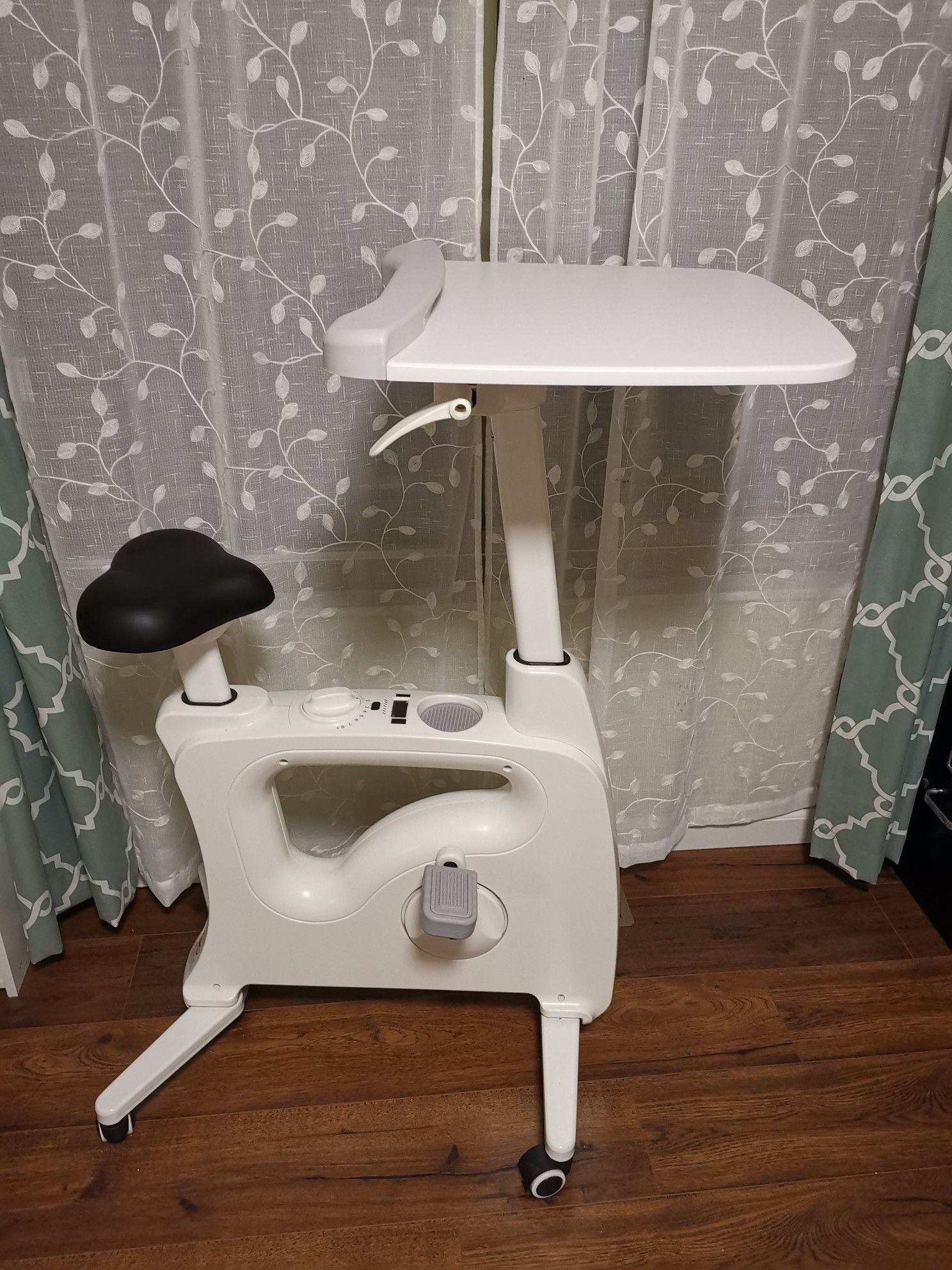 Home office standing desk exercise bike