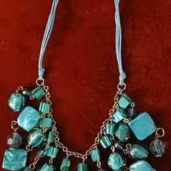 Pretty Simulated Turquoise Drop Cord Necklace