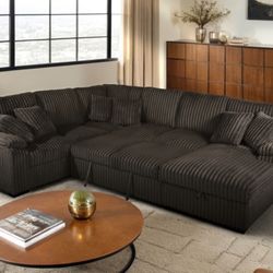 🛋️ NEW!! Sleeper Sectional Sofa w/  Chaise 🚛 Avail E-Z Clean fabric  Storage compartment under Chaise  Chocolate  (3 total color options) XL Size 12