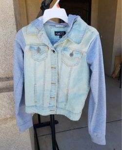 Rue21 Denim Jacket with Hoodie Sleeves