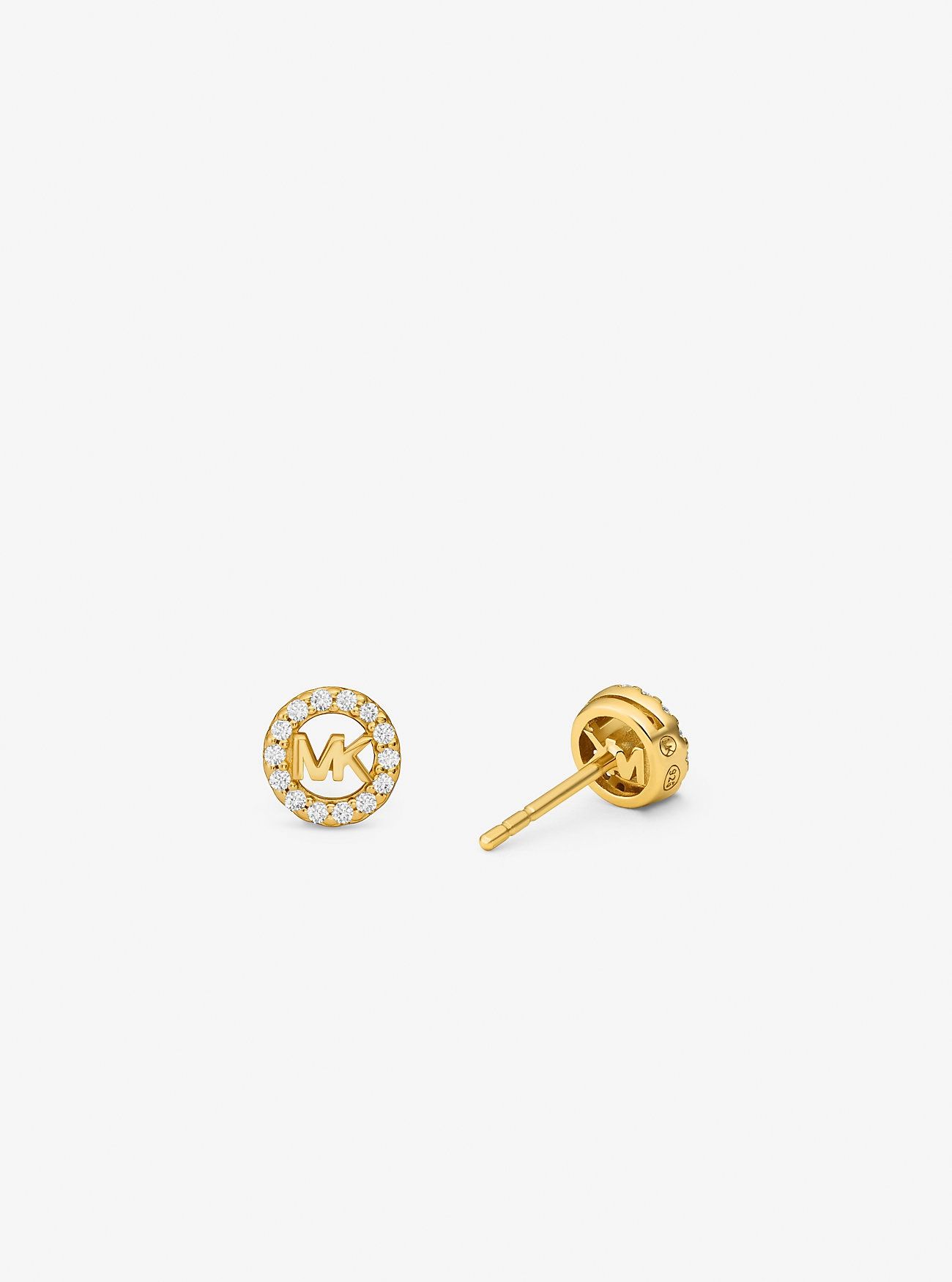 MICHAEL KORS Fulton -Metal Plated Sterling Silver Pavé Logo Charm Stud earings