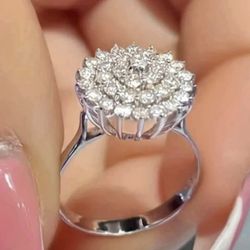 Stunning Lotus Seed Shaped Zirconia Flowered 925 Silver Plated Ring Sizes 6, 7, 8 & 10