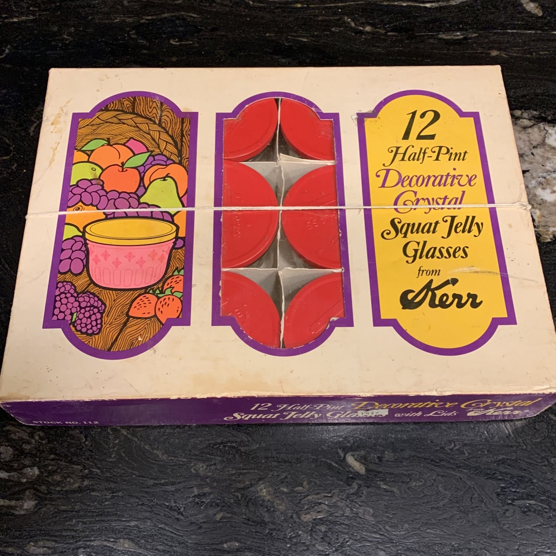 PENDING Set 12 Vintage Kerr Jelly Jars w/lids & Box
