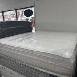 KING SIZE SFERRA PILLOW TOP MATTRESS & BOX SPRINGS BED SET
