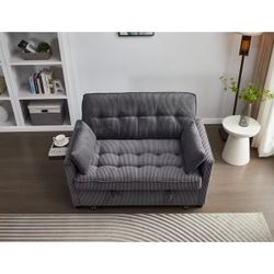 3 in 1 Corduroy Sofa Bed Adjustable Backrest USB Port Pull Out Couch Loveseat Convertible Sleeper Couch with Storage Pockets and Pillows