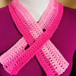 Pink Ribbon Breast cancer Awareness Scarf  neckwarmer Ascot Crochet Handmade USA