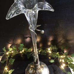 Vintage Glass Blown lily with silver stem