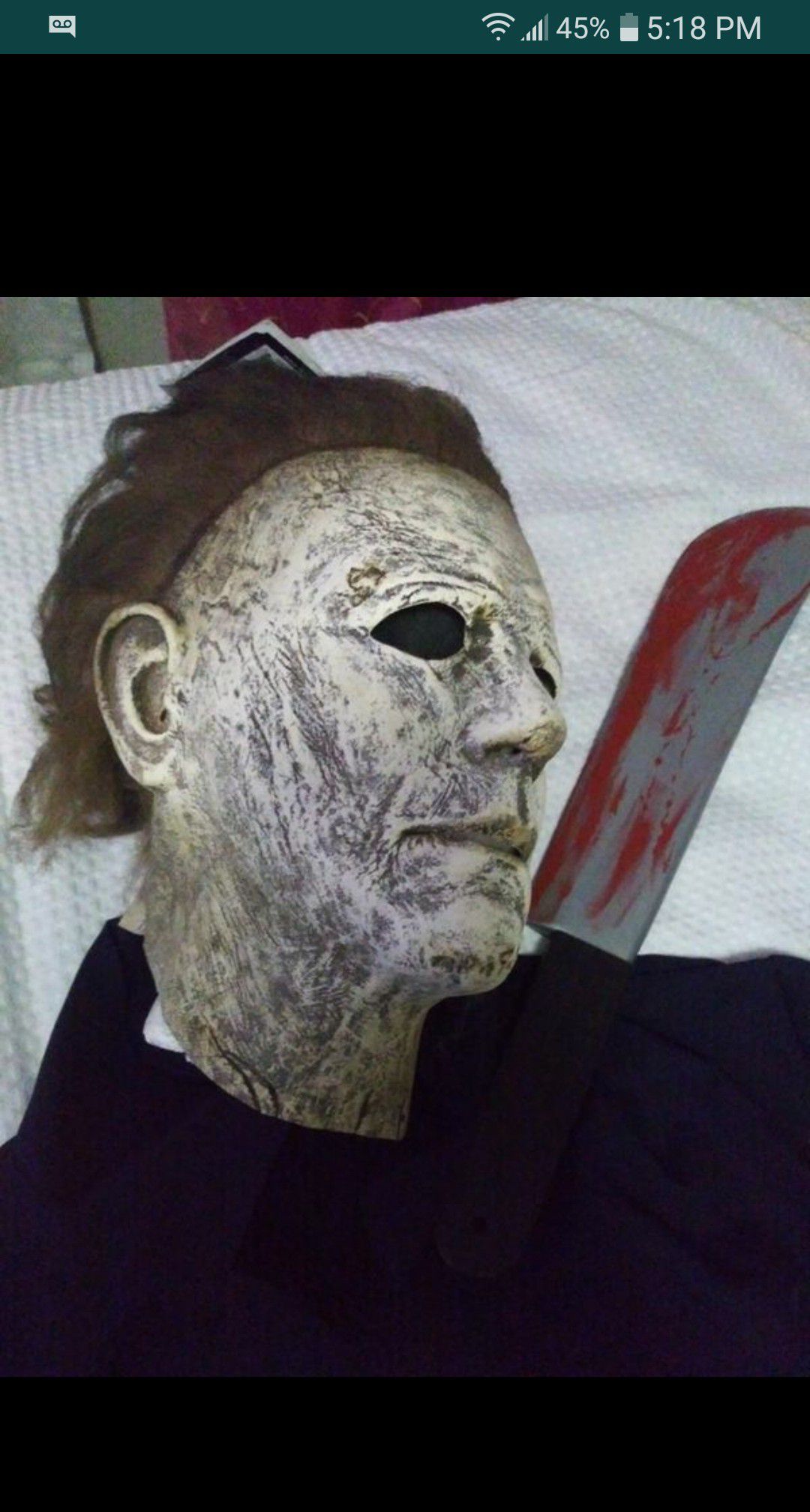 Michael Myers Adult Deluxe Mask & Jumpsuit & Machete Halloween New
