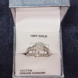 10K White Gold 1/3 Carat Diamond Wedding Bridal Set