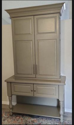 KraftMaid Distressed Green Over Cherry Wood Hutch
