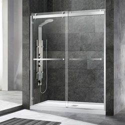 WOODBRIDGE Frameless Shower Doors 56-60" Width x 76"Height with 3/8"(10mm) Clear Tempered Glass, 2 Ways Opening & Double Sliding in Polished Chrome Fi