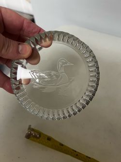 Crystal Glass Dish with Duck Etching