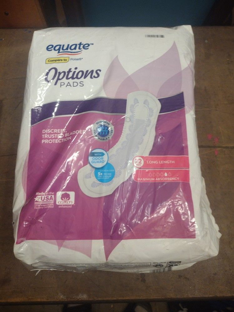 Equate Options Women's Moderate-Regular Incontinence Pads, 72.