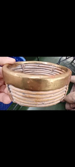 #1674, Rattan & Brass Wine coaster.