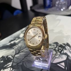 Mens Bulova Caravelle President Fluted Bezel 2tone Quartz Watch Lot New Batter