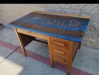 Vintage Wood Desk - 4 drawers - 'Live Wild' epoxy top
