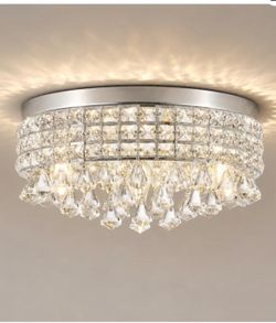 Chrome Crystal Flush Ceiling Light: Modern Dome Bedroom Bathroom Chandelier.
