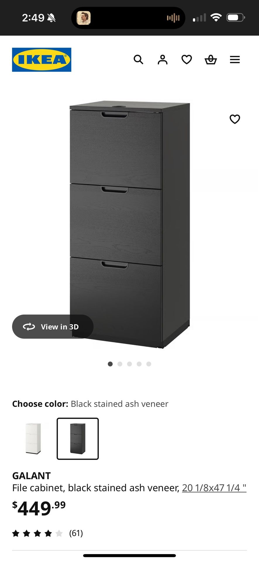 IKEA GALANT File cabinet -Black