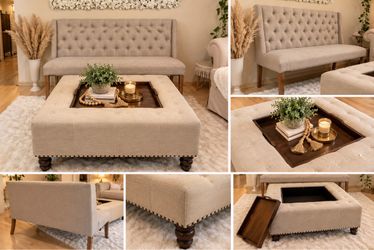 Tufted Upholstered Bench & Oversized Storage Ottoman Coffee Table