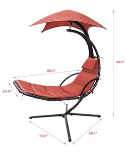 Shipping Only - Hammock Lounge Chair Outdoor Hanging Chaise Lounge Swing Chair Canopy Umbrella Sun Shade Free Standing Floating Bed Furniture for Bac Thumbnail