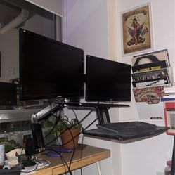 Sit And Stand Dual Monitor Set Up