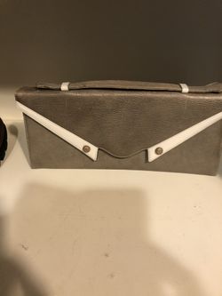Grey leather vintage clutch