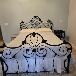 Queen Black Powder Coated French County  Bed Frame And Mattress