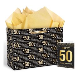 Rumia Black Gold 50th Birthday Gift Bag With Tissue Paper an
