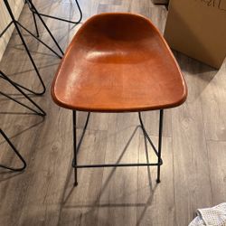 Tall Leather Barstool With Metal Base 