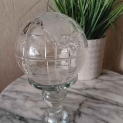 $18 Vintage Goebel Lead Crystal Earth Globe Paperweight, on Glass Stand. Beautiful Condition