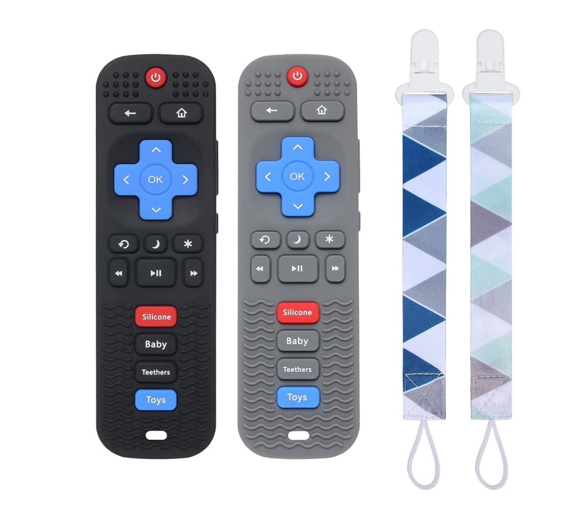 2PC Baby Teether Teething Remote Control Toys w/ Anti-Drop Clips 3M + NIP