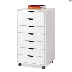 DEVAISE 7-Drawer Chest, Wood Storage Dresser File Cabinet with Wheels, White  