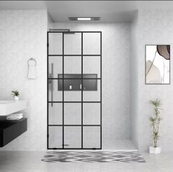 Black Grid Frameless Glass Shower Door