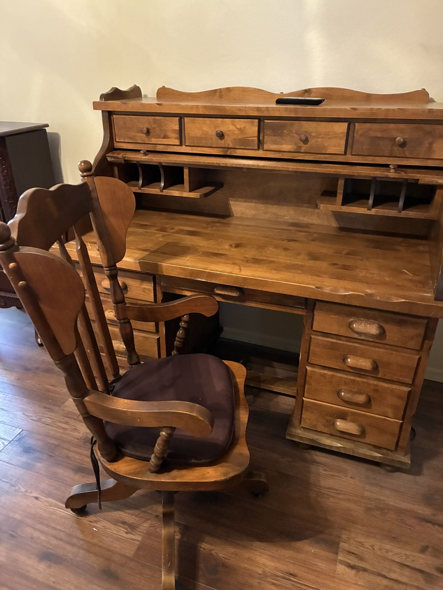 Oak Roll Top Desk With Chair