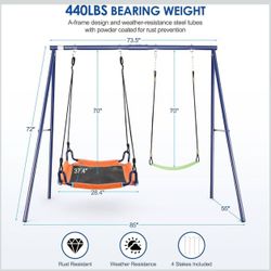 SIHANM Swing Sets for Backyard 2 Seat - Swingset Outdoor for Kids Holds 440 lbs Heavy Duty Metal Swing Frame Waterproof with Adjustable Saucer Swing B