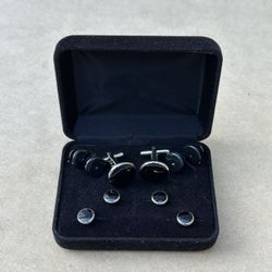 Men’s Cufflinks and Studs Set – Classic Black Onyx Look