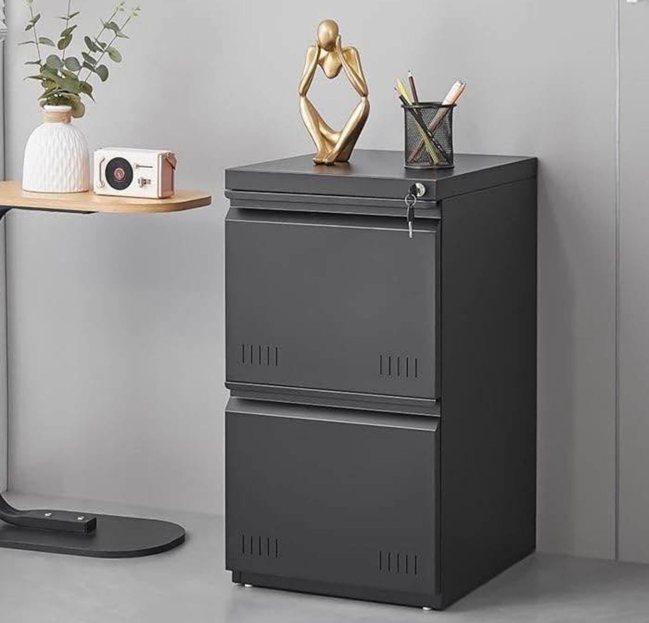2 Drawer File Cabinet with Lock, Vertical File Cabinets for Home Office, Printer Stand, Heavy Duty Steel Office Storage Cabinet for Letter/Legal/A4, A