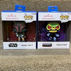 Hallmark  CHRISTMAS Ornament Skeletor & Mandalorion Funko Pop set of 2 New