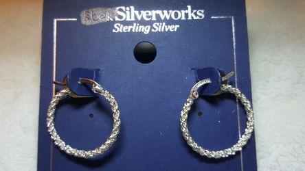 BRAND NEW STERLING SILVER HOOP EARRINGS almost 1"