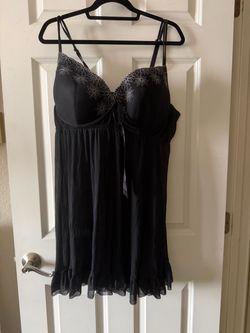 Cacique 26/28 Black Lace Embroidered Babydoll Chemise