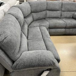 Pewter Reclining Sectional Sofa Couch 