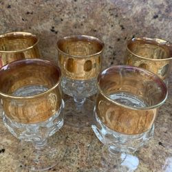 5 VINTAGE GOBLETS! HEAVY, DETAILED AND BEAUTIFUL GOLD IRIDESCENT ACCENT