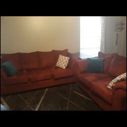 Red Microfiber Couch And Love Seat